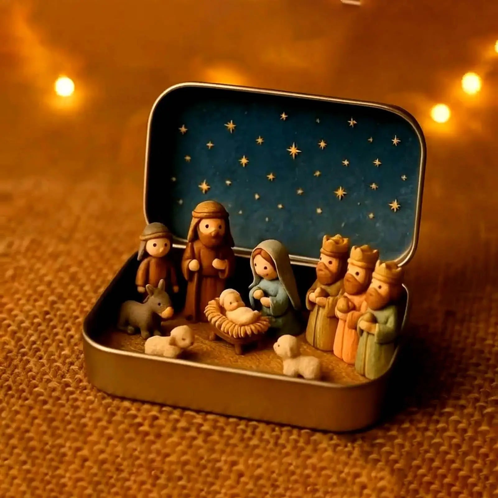 Compact Mini Nativity Set in Tin - Elegant Christmas Decor