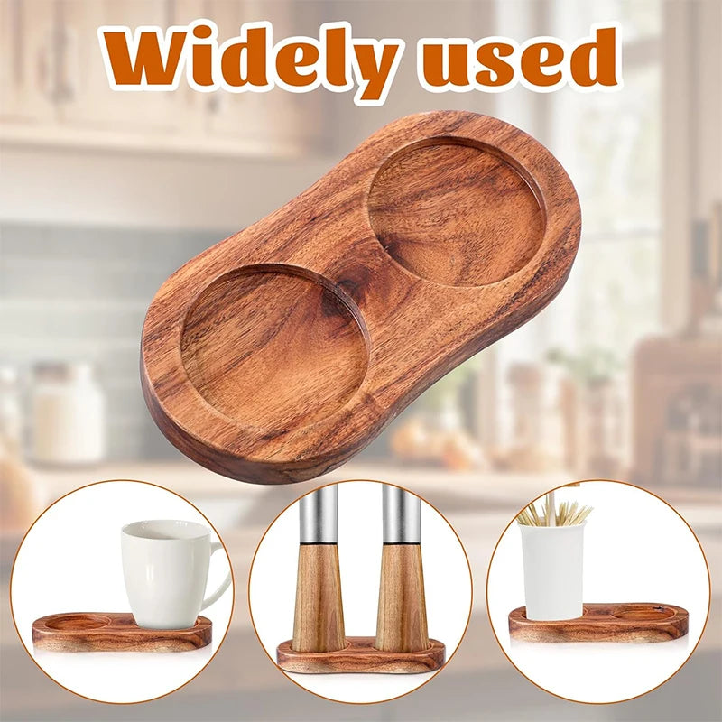 Acacia Wood Salt and Pepper Mill Tray - Kitchen Organizer & Protector