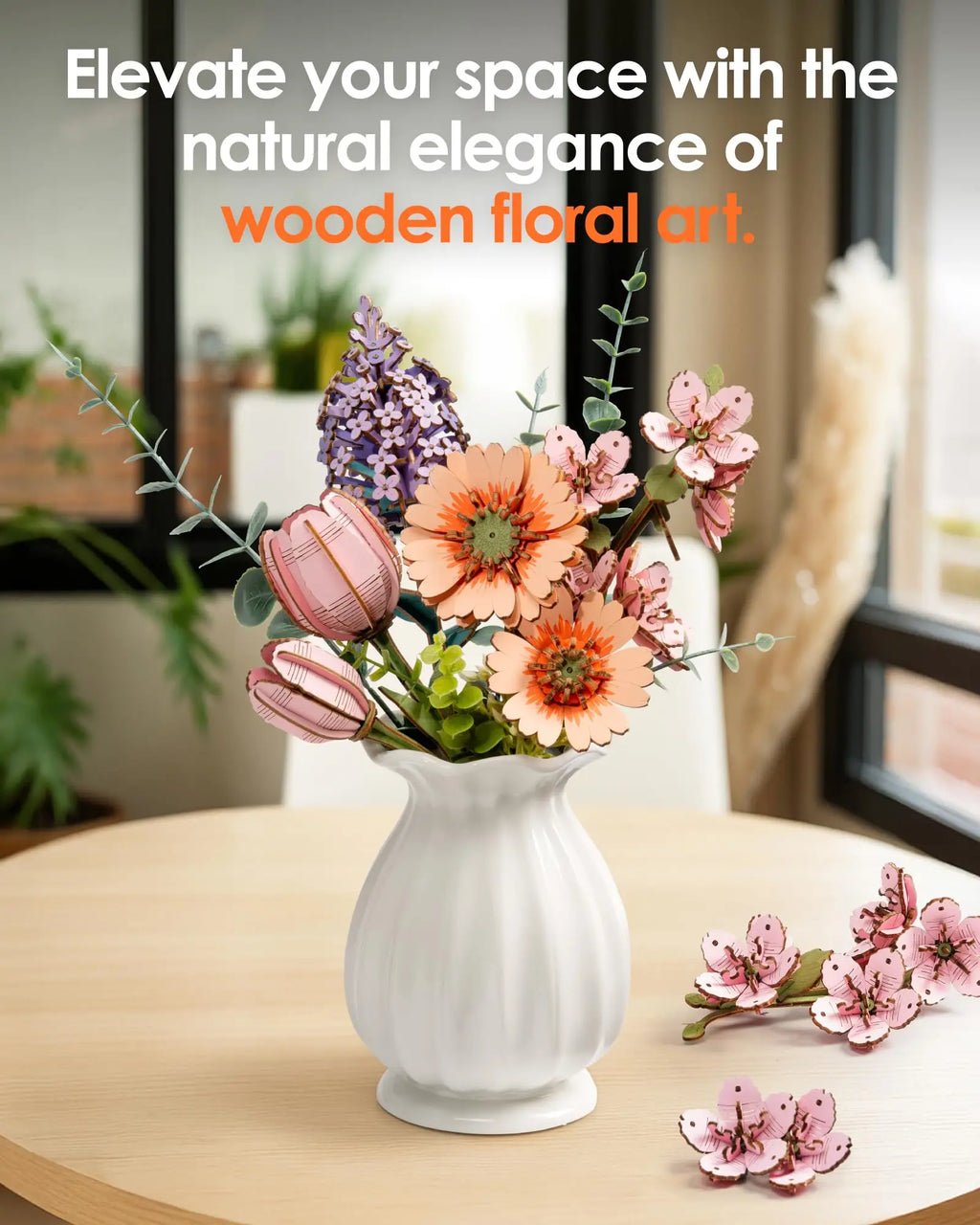 Robotime 3D Wooden Flower Puzzle Kit | Unique DIY Home Decor Gift