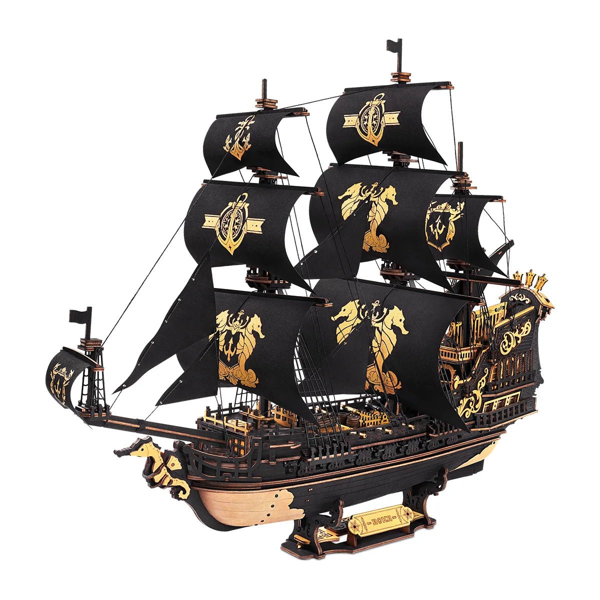 Robotime Seahorse Barque 3D Wooden Puzzle - Classic Sailboat Model Kit