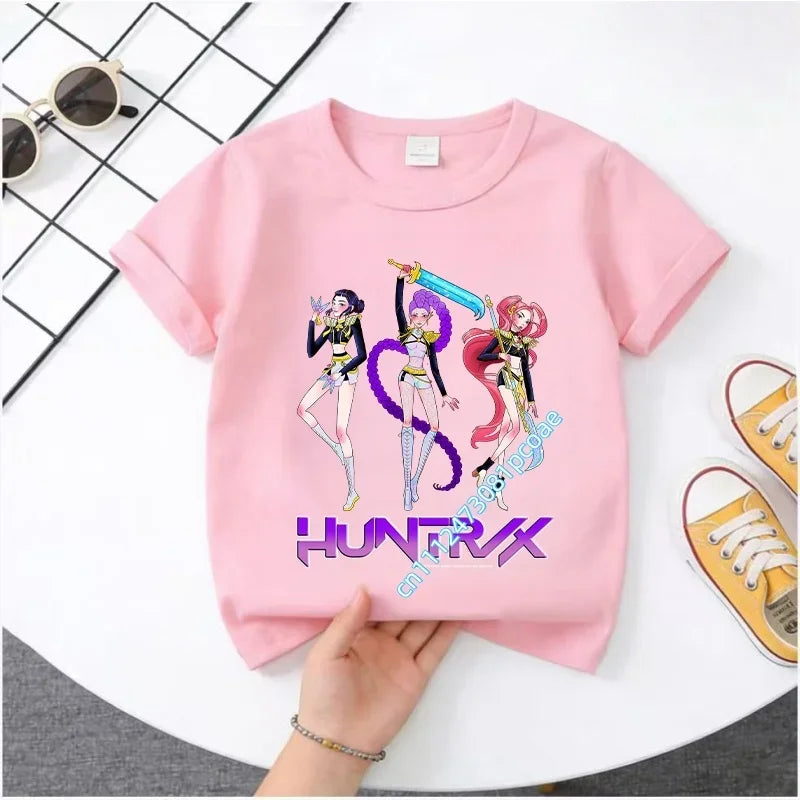 Cute Kpop Demon Hunters T-Shirt for Kids | Short Sleeve Cotton Tee