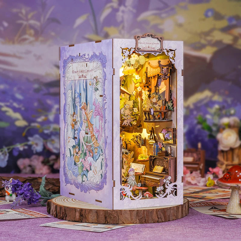 CUTEBEE DIY Book Nook Kit - Miniature Wooden Dollhouse with Lights