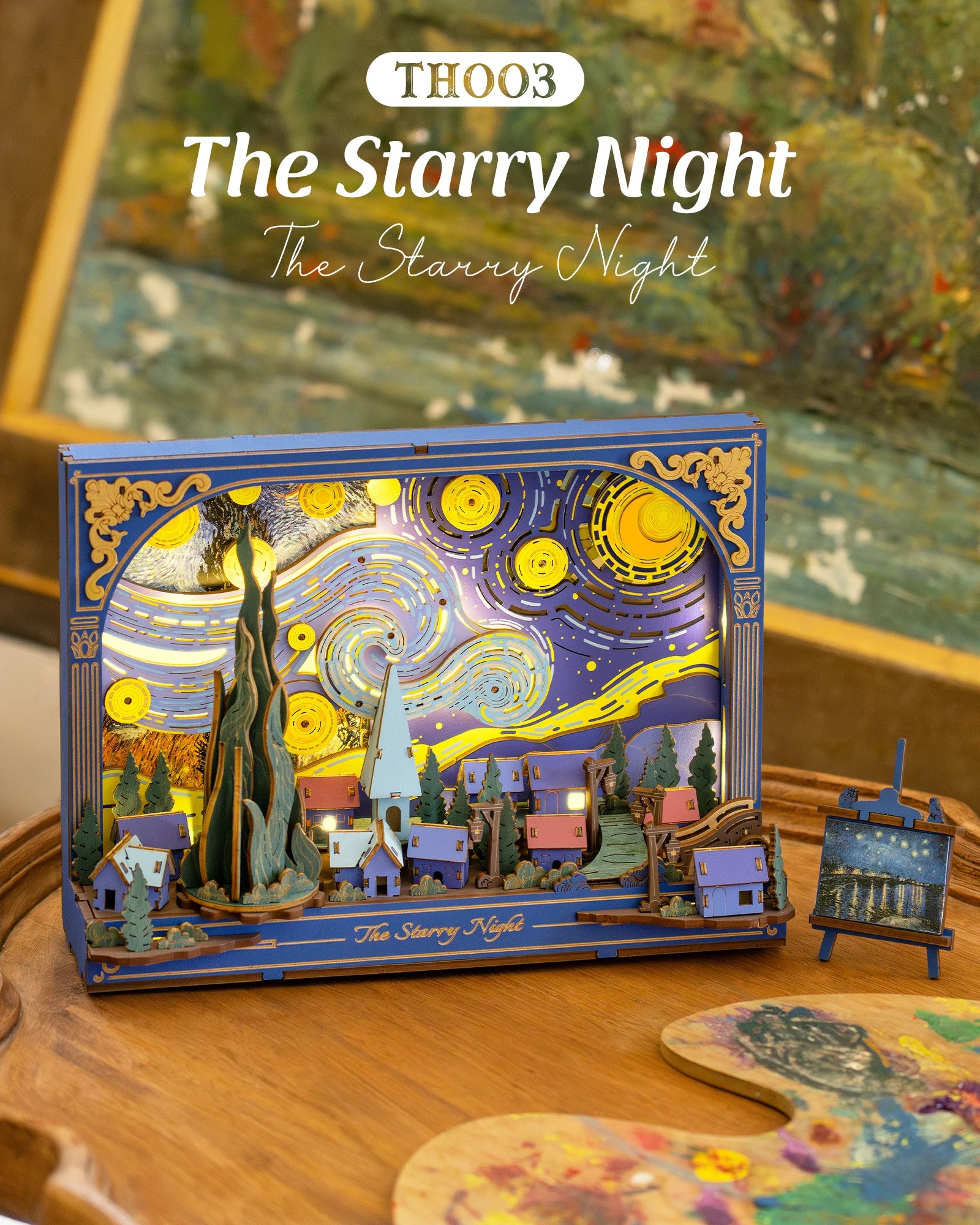 Robotime Starry Night 3D Wooden Puzzle with LED Light - DIY Desk Decor