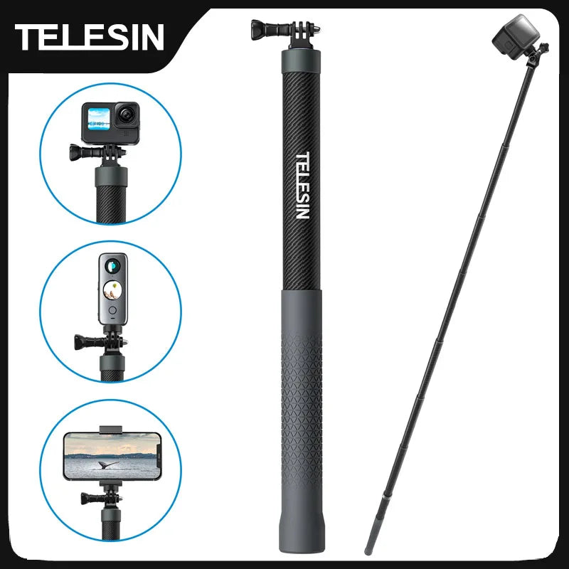 TELESIN Carbon Fiber Selfie Stick Monopod - Extendable 1.2M to 3M