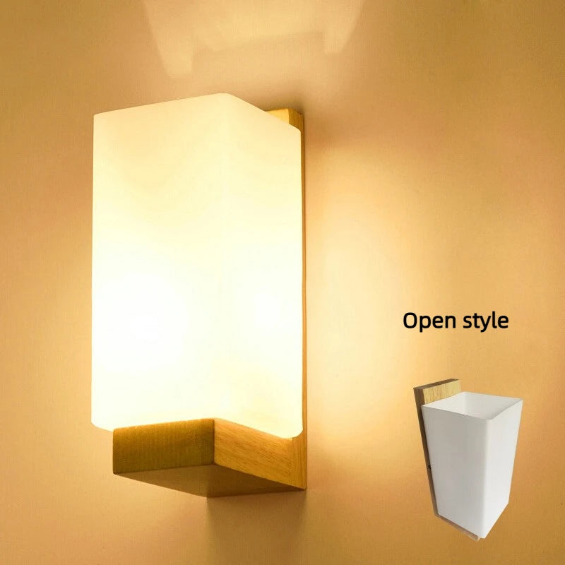 Elegant Nordic LED Wall Lamp with Solid Wood Base for Modern Interiors