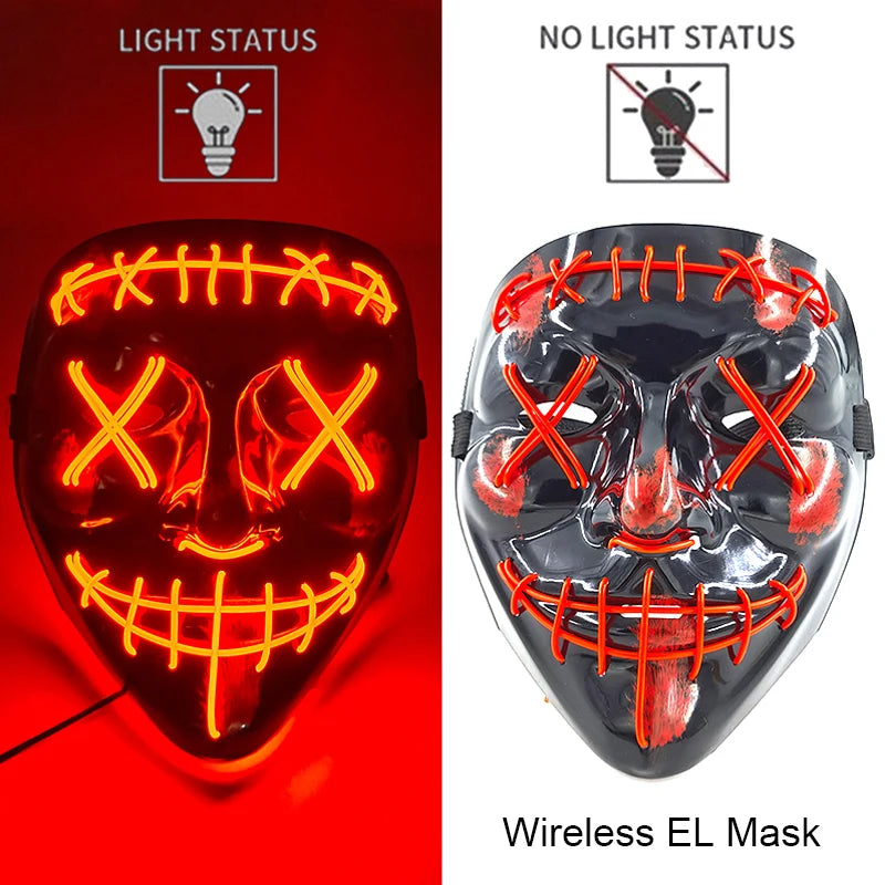 Glow-in-the-Dark Wireless LED Purge Mask for Halloween Cosplay