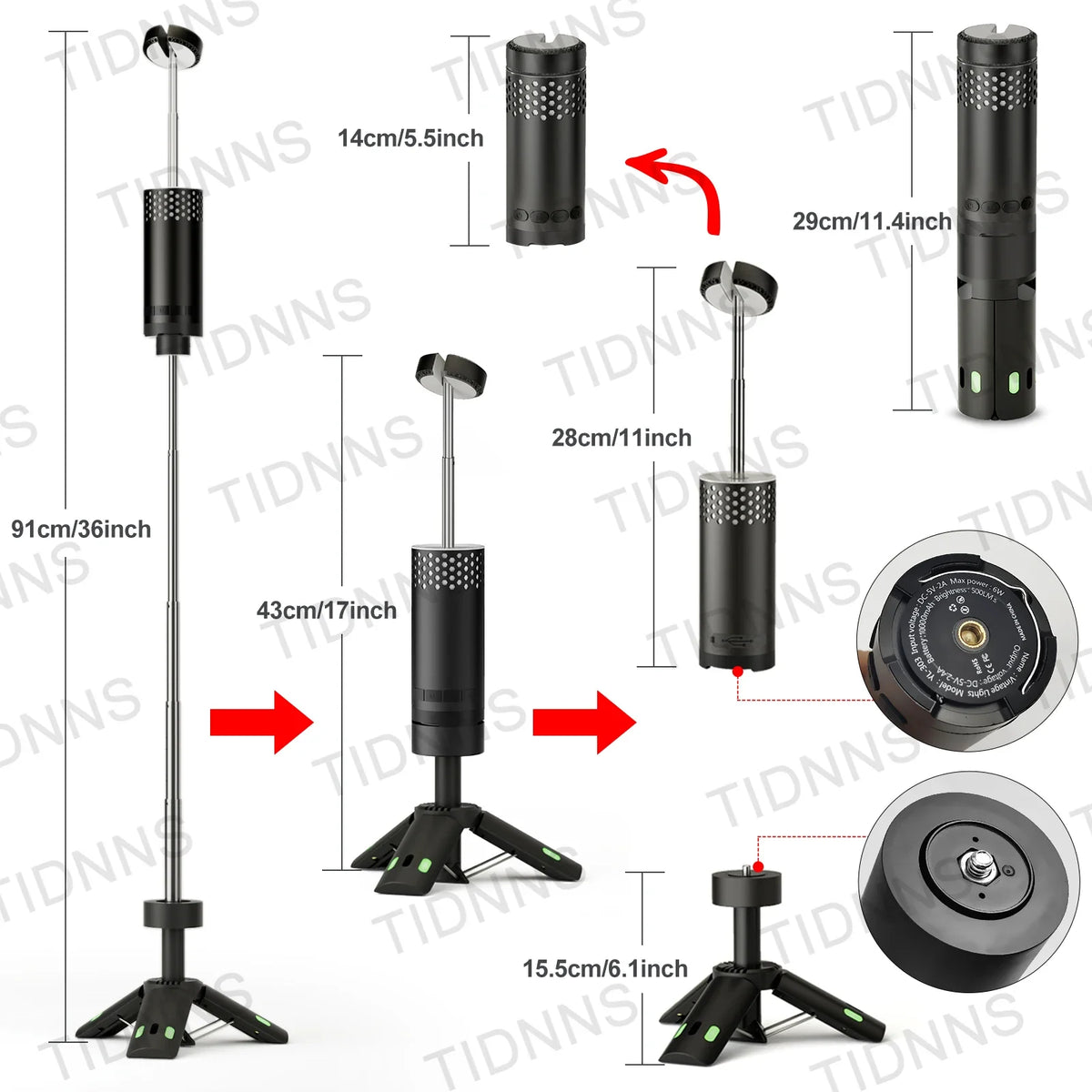 TIDNNS LED Camping Flashlight & Lantern - Rechargeable, Telescopic, Versatile
