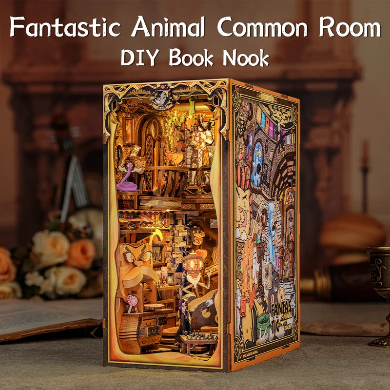 CUTEBEE DIY Book Nook Kit - Miniature Wooden Dollhouse with Lights