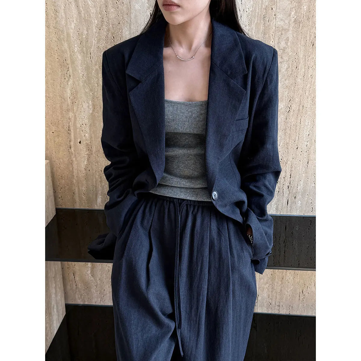 Linen Blazer & Pants Set for Women - Stylish Spring Attire