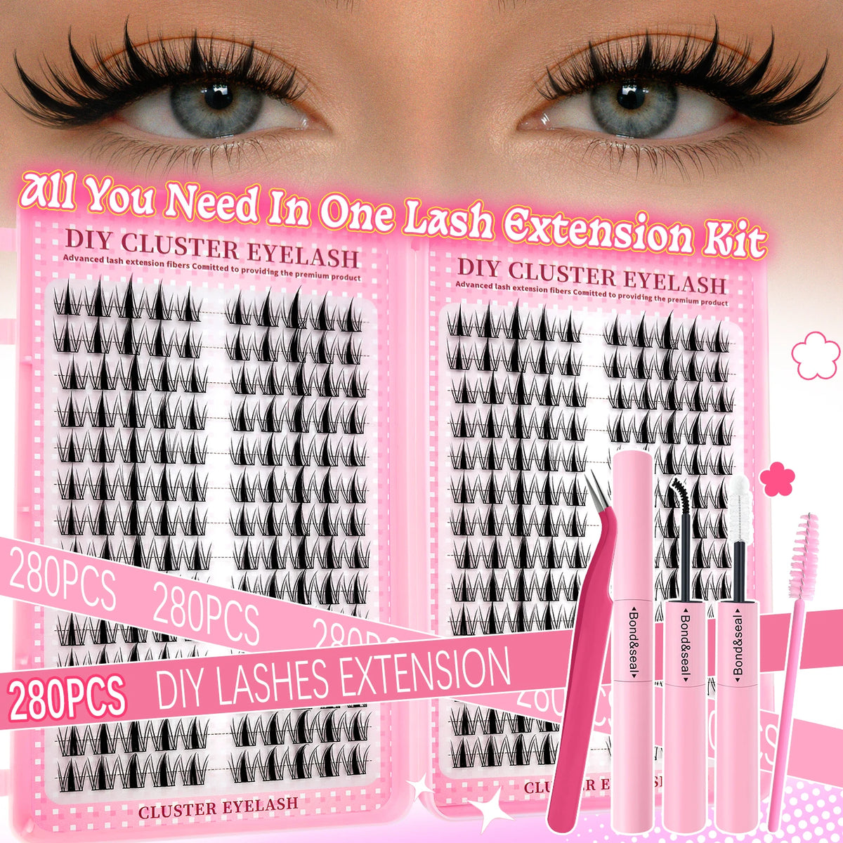 672PCS DIY Cluster Lash Kit - Natural Soft & Wispy Individual Lashes