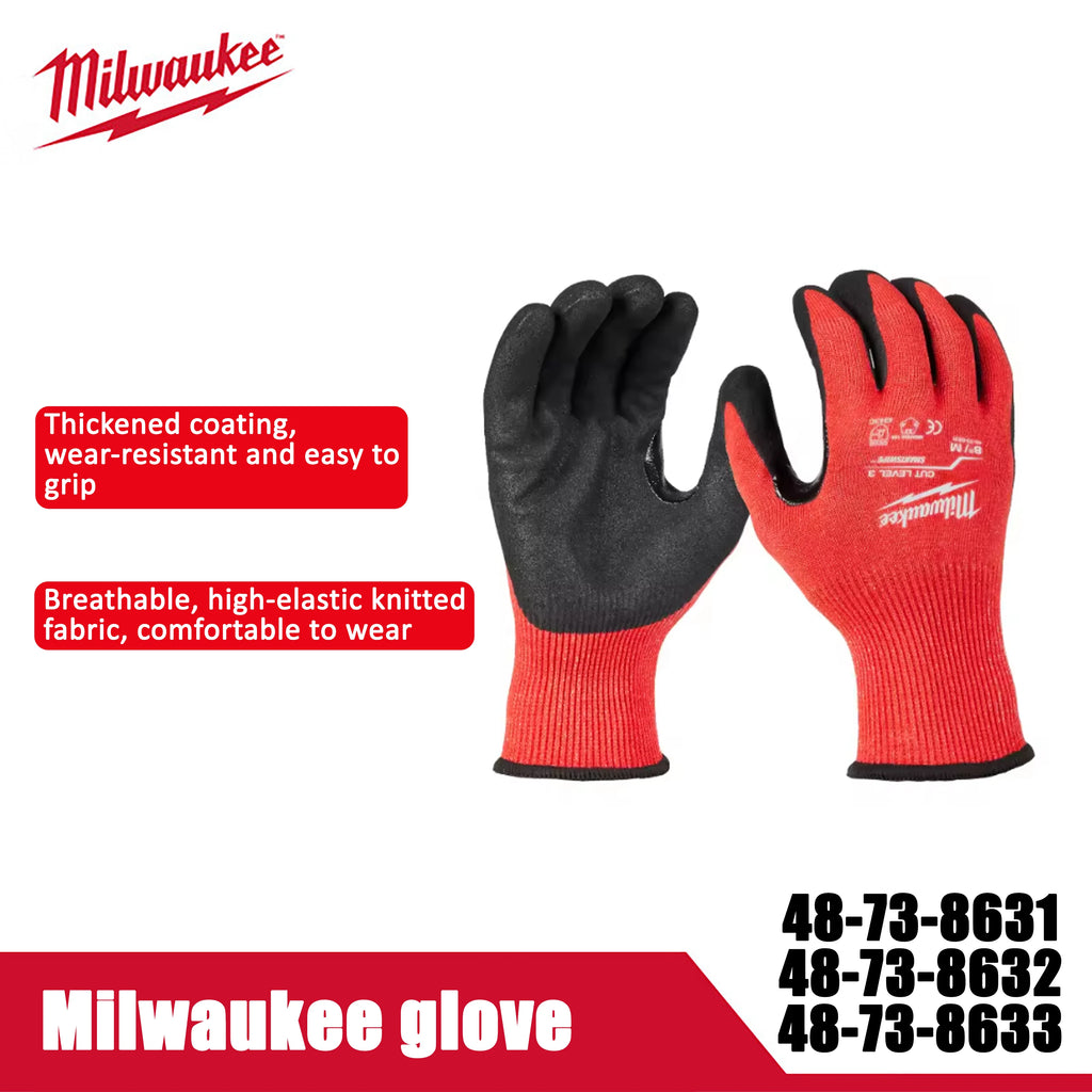 Milwaukee Cut Level 3 Nitrile Dipped Work Gloves - Heavy Duty Protection