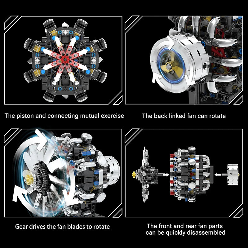 Motorized V8 Engine Building Blocks Model - STEM Educational Toy