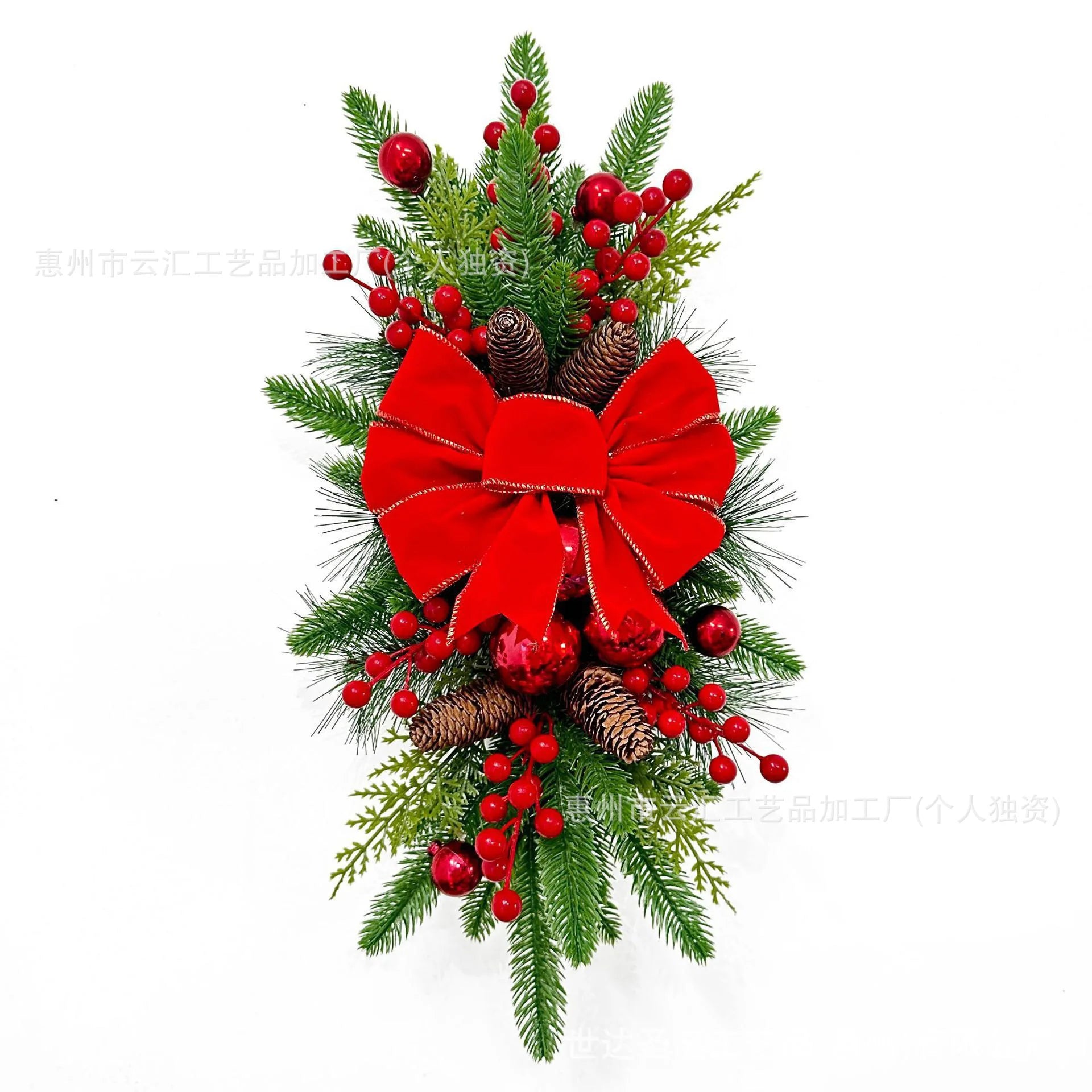 Elegant Christmas Staircase Wreath with Decorative Bow - Holiday Decor