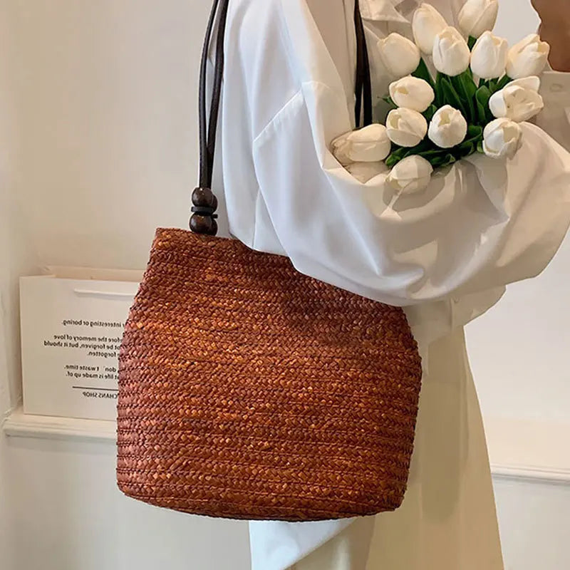 Handmade Straw Woven Shoulder Bag - Perfect for Beach & Travel