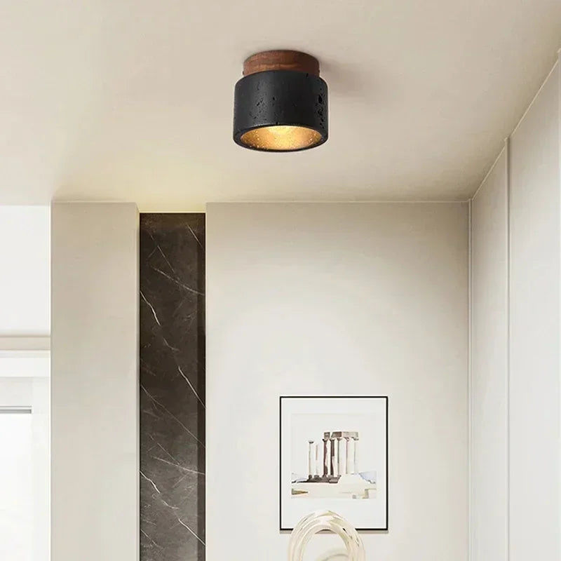 Modern Black Cave Stone Ceiling Lamp for Elegant Home Lighting