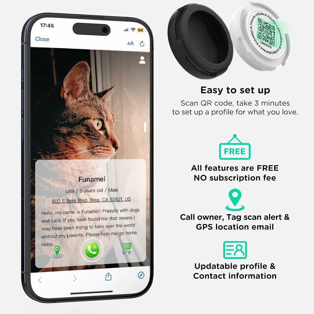 Reflective GPS Cat Collar with Airtag Case & QR ID Tag