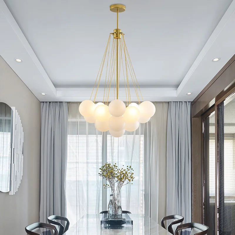 Nordic Bubble Ball Chandelier - Stylish Cream Glass Pendant Lamp