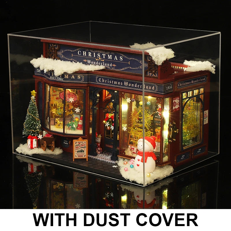 DIY Wooden Christmas Wonderland Dollhouse Kit with LED Lights