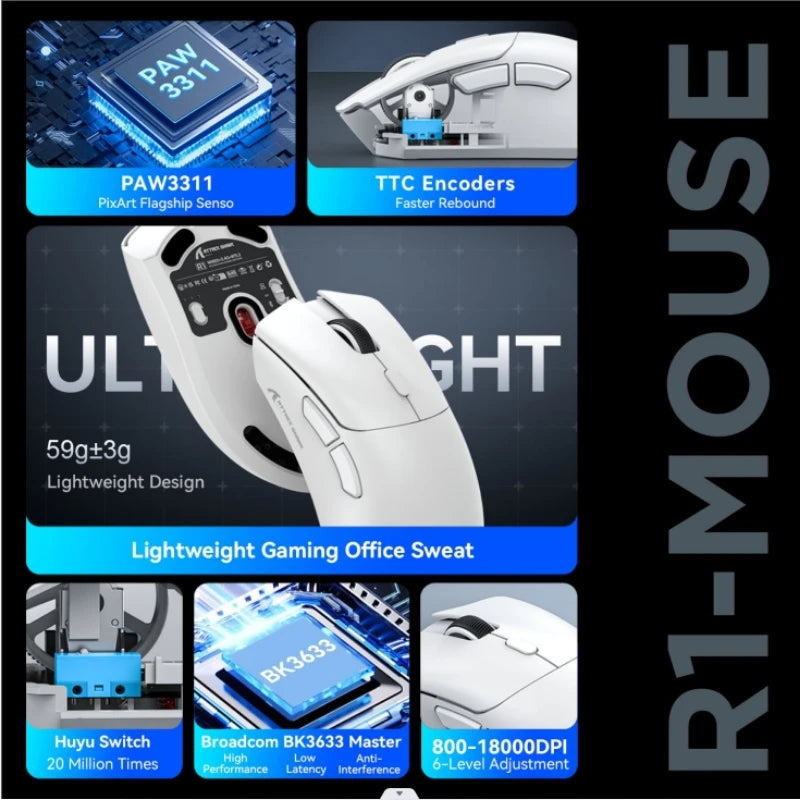 Attack Shark R1 Bluetooth Gaming Mouse, 18000 DPI, Tri-Mode Connect