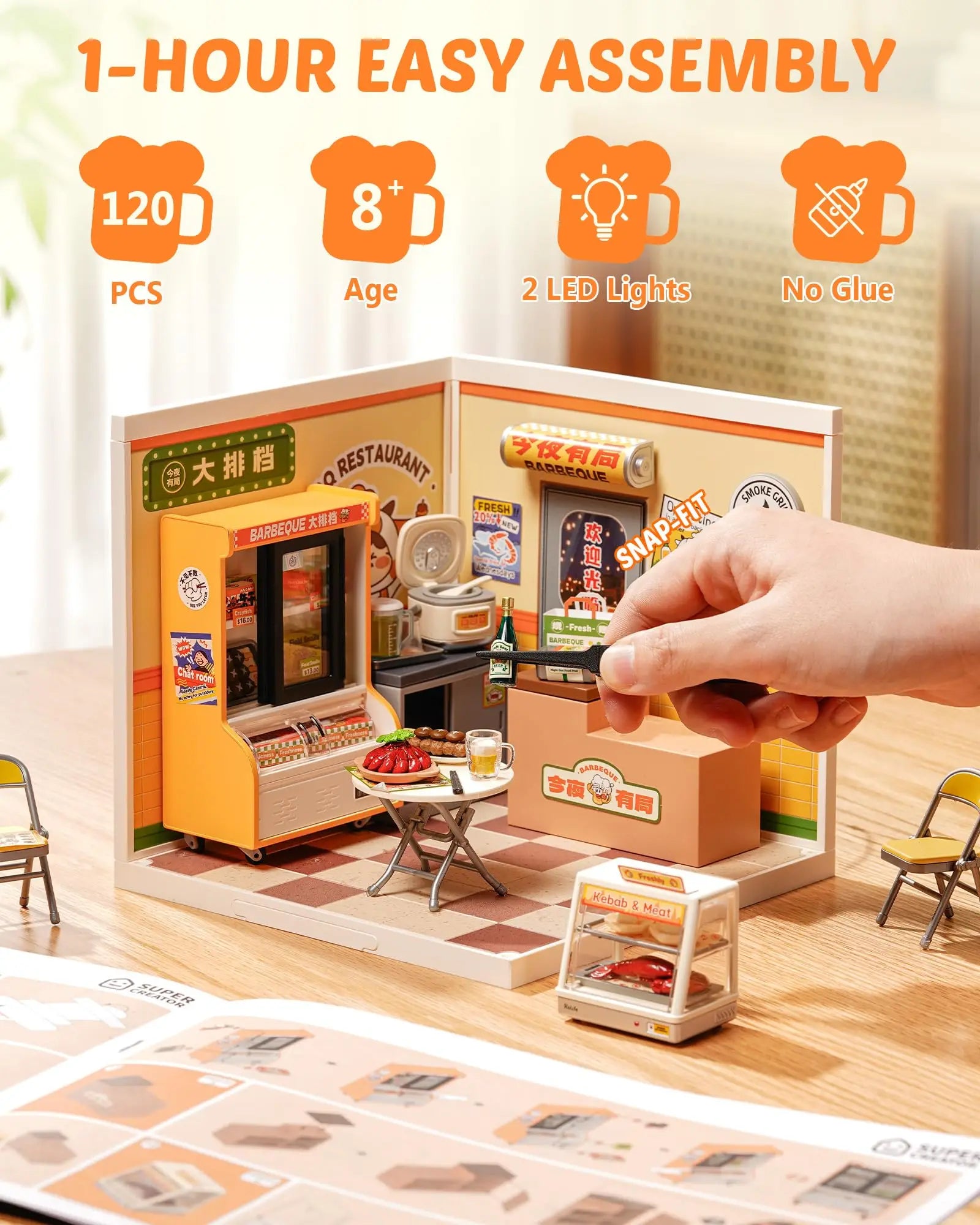 Rolife DIY Night Out Food Stall - Miniature Restaurant Kit for All Ages