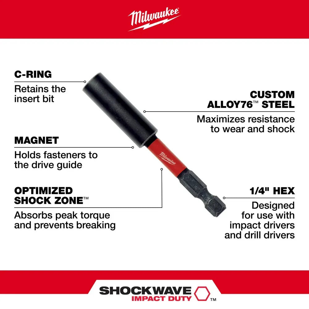 Milwaukee SHOCKWAVE Magnetic Bit Tip Holder - 6" Extension Rod