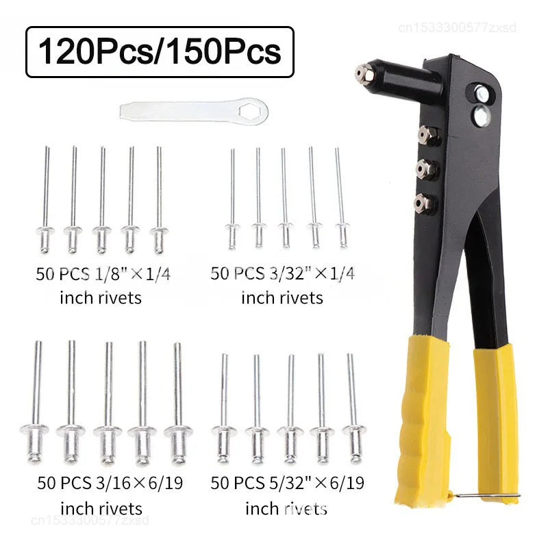 Heavy Duty Hand Riveter Set with 120/150 Assorted Blind Rivets