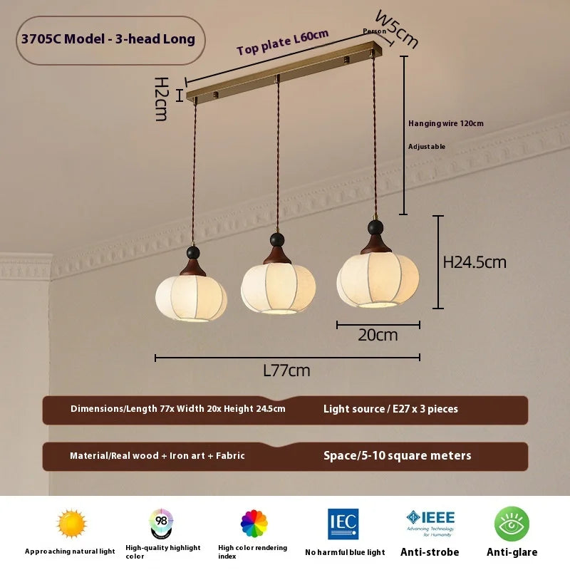 Elegant E27 LED Pendant Lamp - Vintage Solid Wood Chandelier