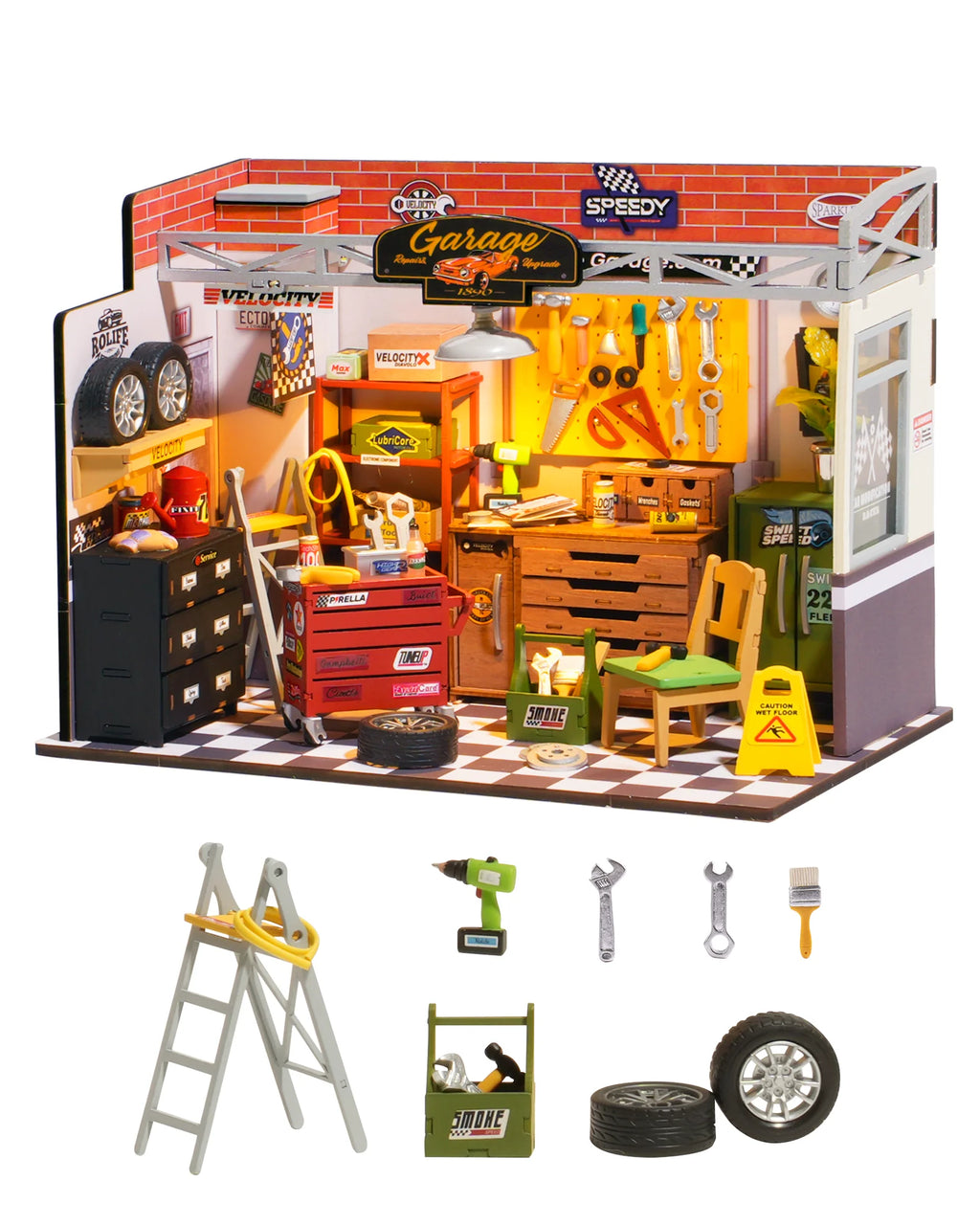 Robotime Rolife Mini Garage Workshop Dollhouse - DIY Wooden Craft Set
