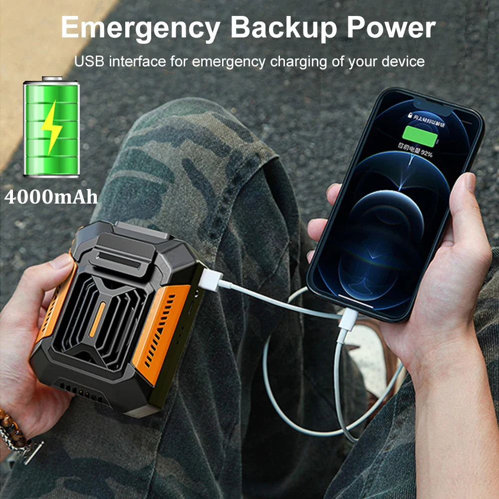 Portable USB Waist Fan with Power Bank & LED Light - Stay Cool Anywhere
