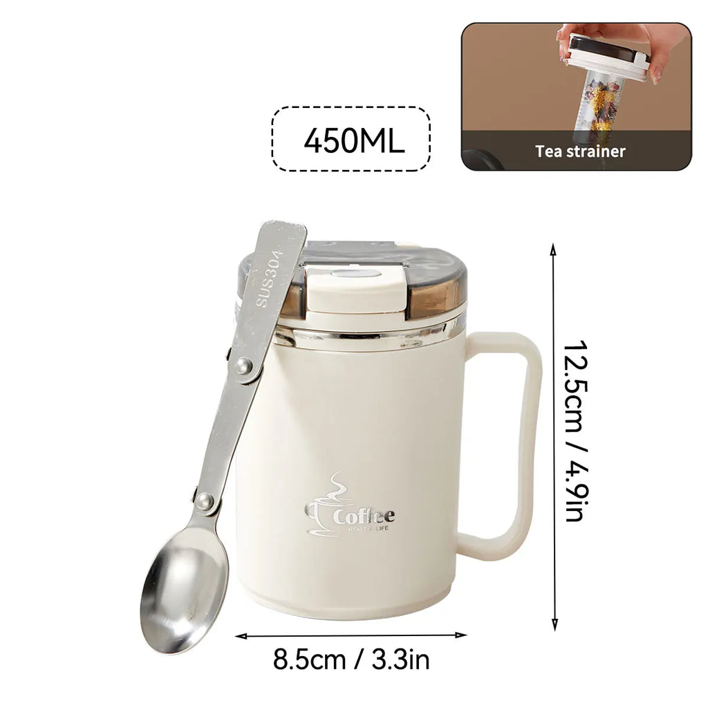 Double-Layer Insulated Stainless Steel Coffee Cup & Spoon