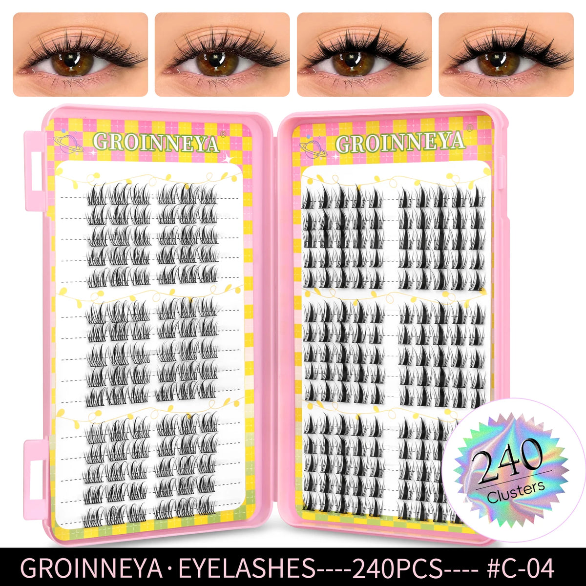 GROINNEYA Natural Cluster Lashes - 320 Pcs Volume Mixed Tray