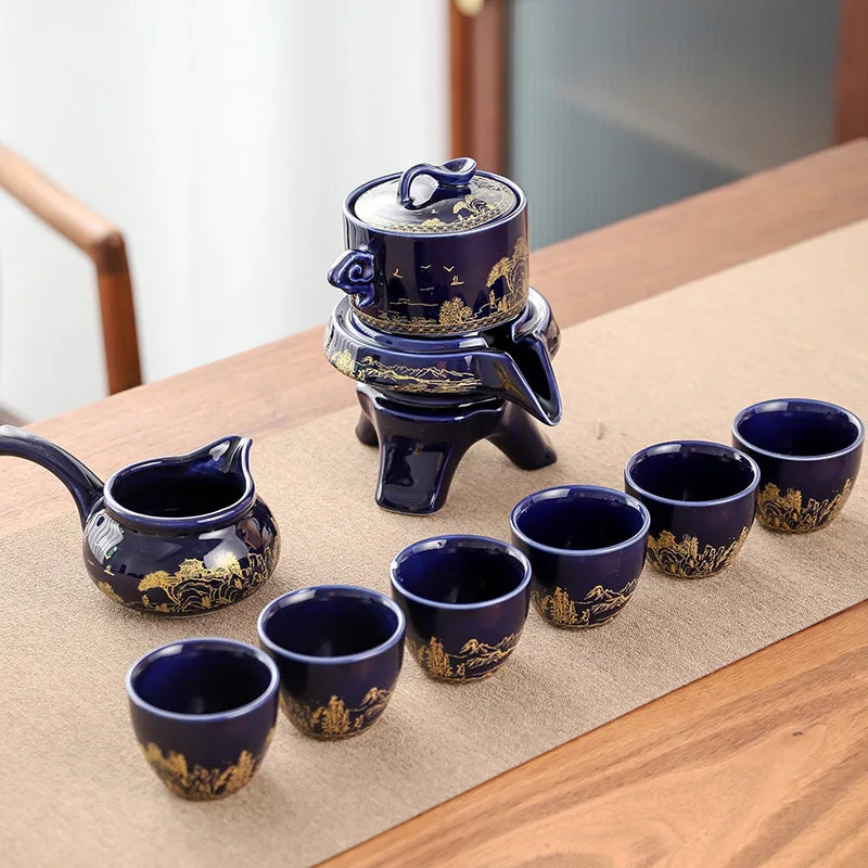 8-Piece Anti-Scald Ceramic Tea Set with Rotating Teapot & Cups