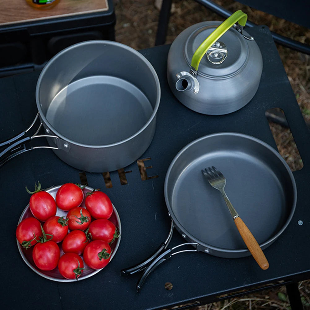 Portable 3PCS Camping Cookware Set with Mesh Bag for Outdoor Cooking