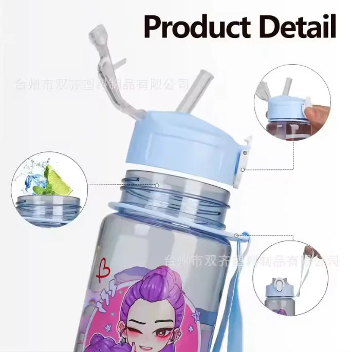 750ml Portable Water Bottle with Straw - Fun Cartoon Design