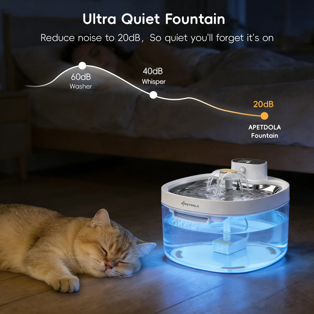 Wireless Pet Water Fountain - Battery Operated & Auto Sensor 2.6L