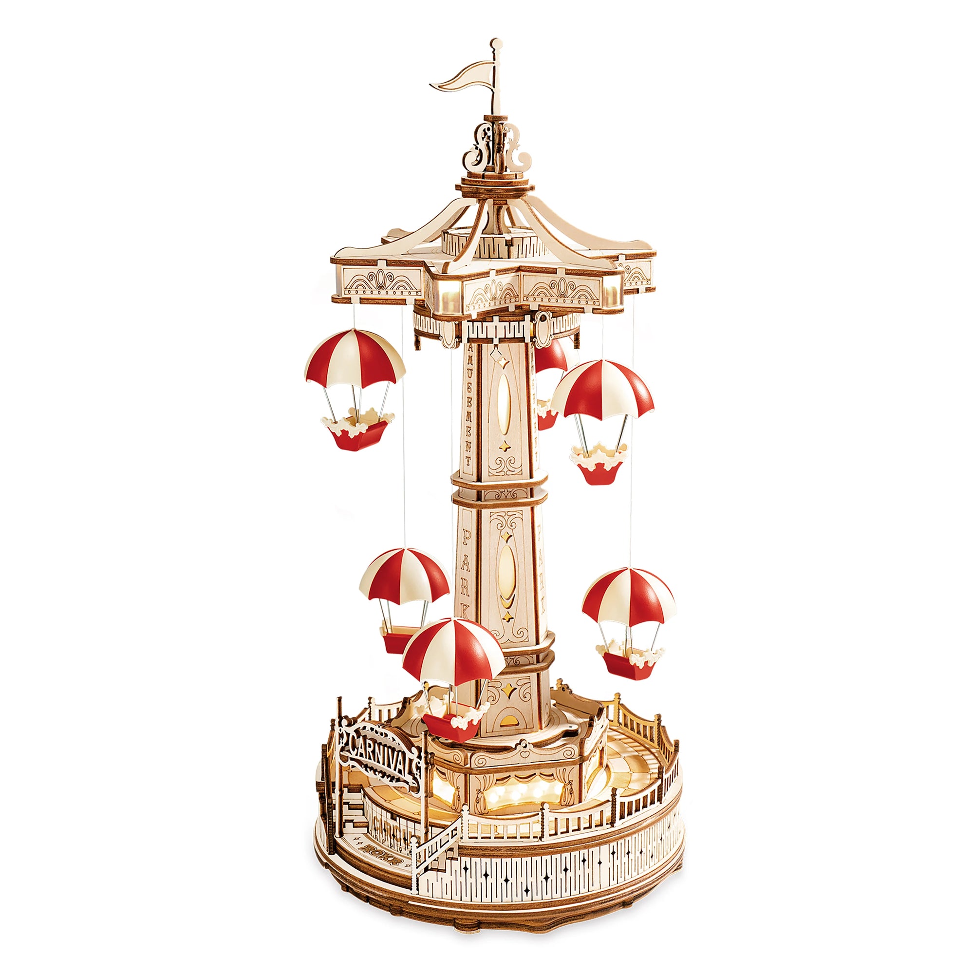 Robotime ROKR Magical Parachute Tower DIY Music Box - 3D Wood Puzzle