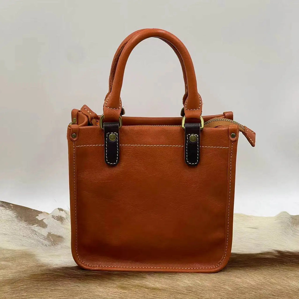 Vintage Top Grain Leather Mini Handbag for Women - Stylish & Durable