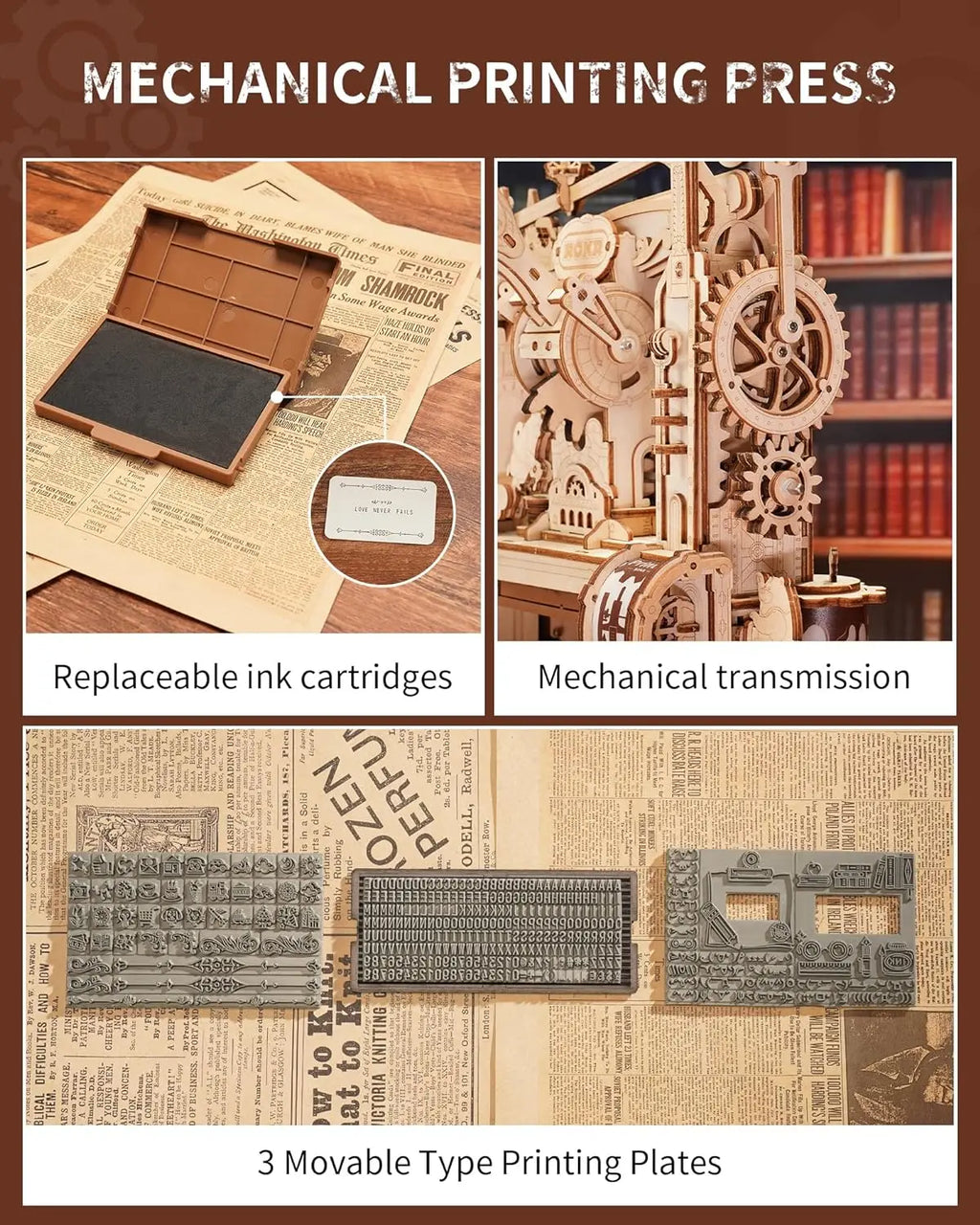 Robotime 3D Wooden Printing Press Puzzle Kit - Creative DIY Fun