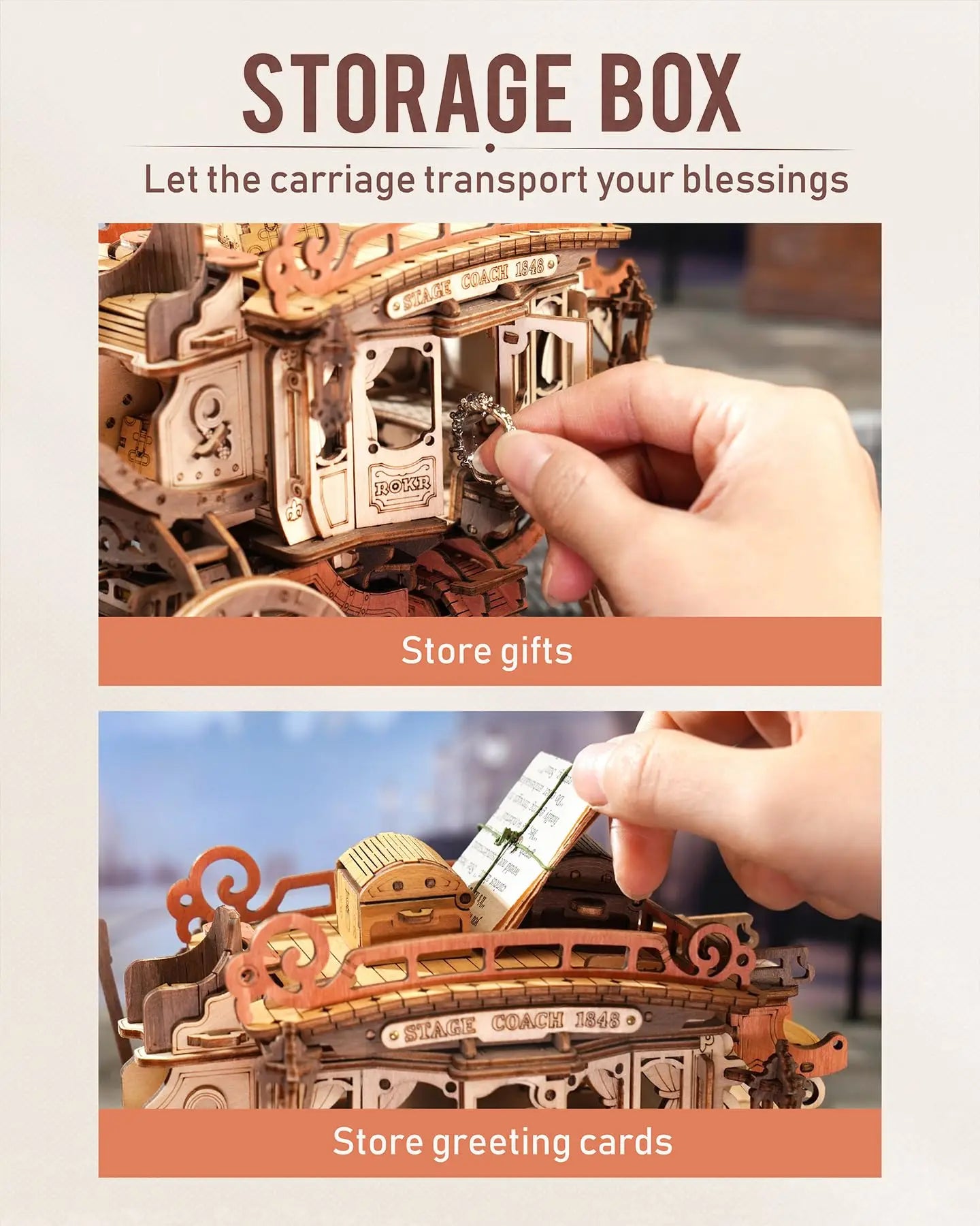 Robotime Stagecoach Music Box 3D Wooden Puzzle - Unique Gift & Hobby