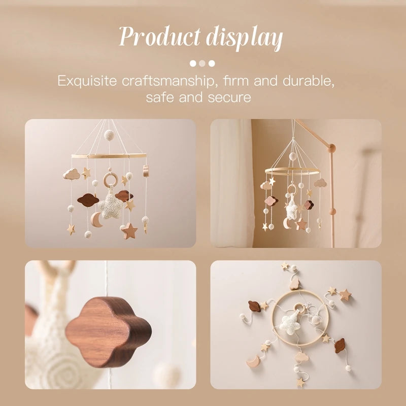 Wooden Baby Crib Mobile with Musical Rattle - Perfect Infant Toy