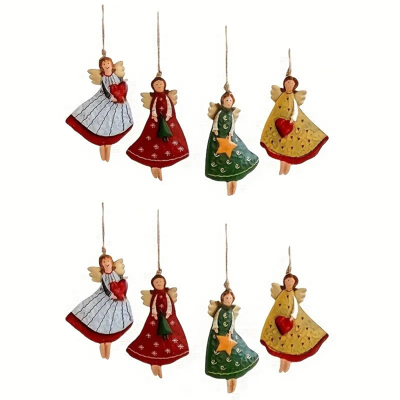 4PCS Vintage Angel Wooden Hanging Ornaments for Festive Decor