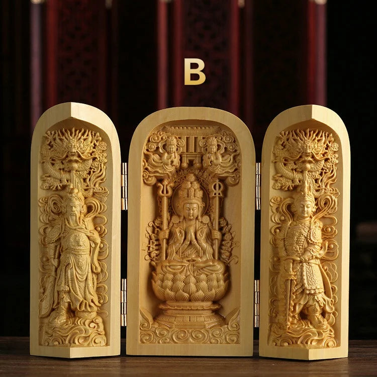 Boxwood Guanyin Buddha Statue - Elegant Wooden Art Decor