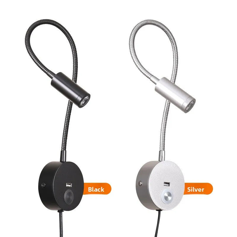 Dimmable LED Bedside Wall Lamp with USB Port - Flexible Gooseneck