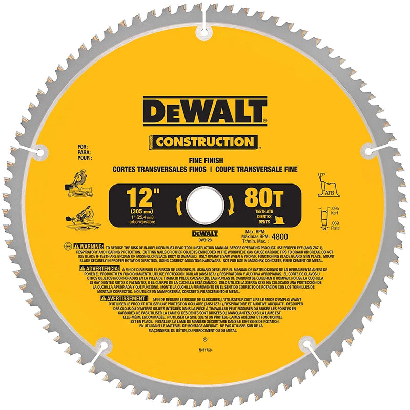 DEWALT Wood Saw Blades - 216/254/305MM, 40T/60T/80T, Carbide Precision