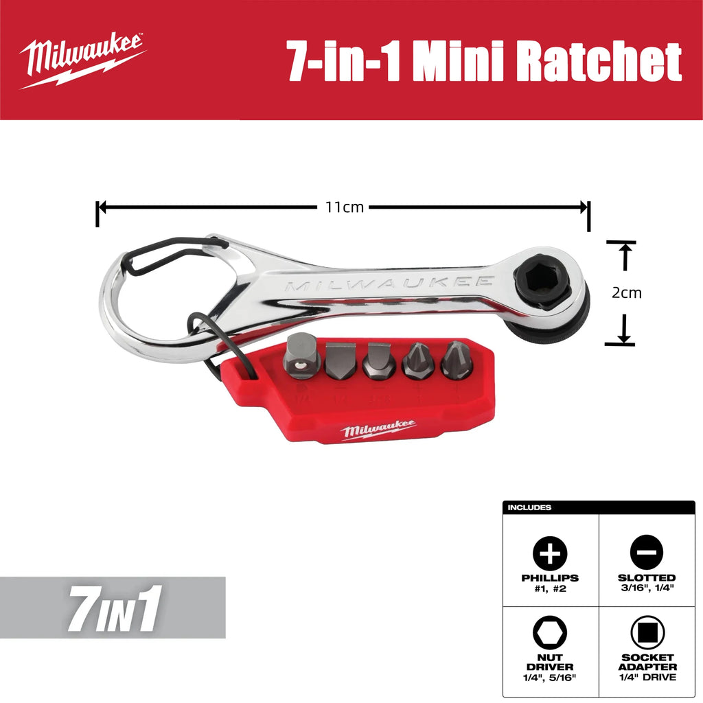 Milwaukee 7-in-1 Mini Ratchet Multi Drill Bit & Nut Driver Tool