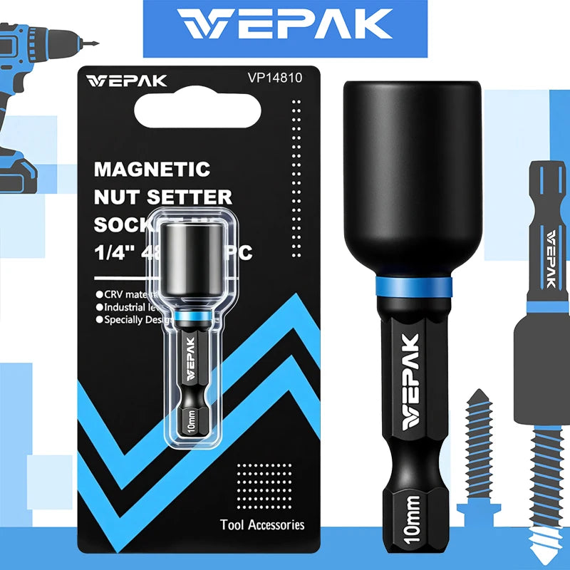 VEPAK Magnetic Hex Nut Drivers – 6/8/10mm High Torque Socket Set