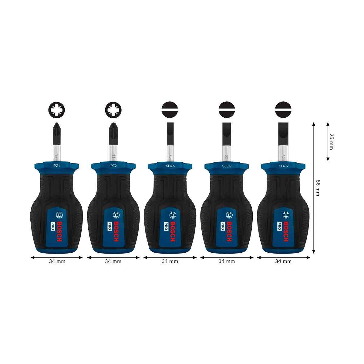 BOSCH PRO Stubby Screwdriver Set - PH/SL & PZ/SL 5PCS