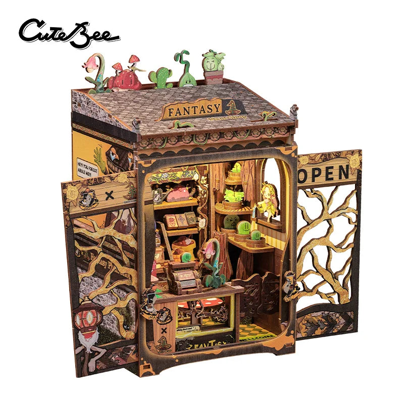 CUTEBEE DIY Book Nook Kit - Miniature Wooden Dollhouse with Lights