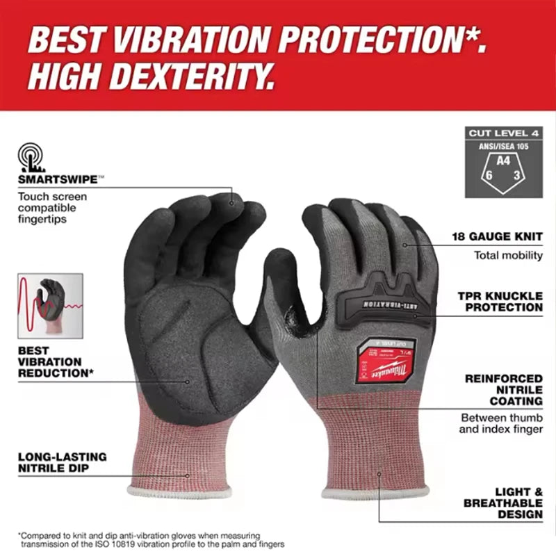 Milwaukee Anti-Vibration Cut Level 4 Nitrile Dipped Gloves - XL/L/M