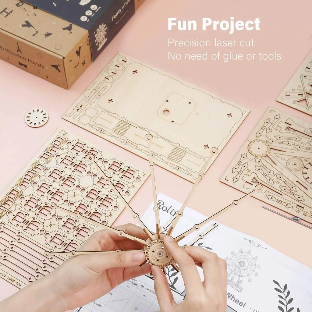 Robotime DIY 3D Wooden Ferris Wheel Model Kit - Fun & Creative Toy